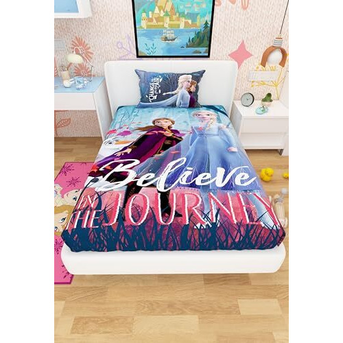 Disney Frozen Anna And Elsa Cotton Single Bed Sheet For Kids - Multicoloured (147 X 223 Cm) Qty Of 1