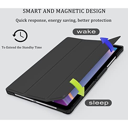 Proelite Smart Flip Case Cover For Samsung Galaxy Tab A8 10.5" Sm-X200/ Sm-X205/ Sm-X207 Translucent Back With Stylus Pen, Black