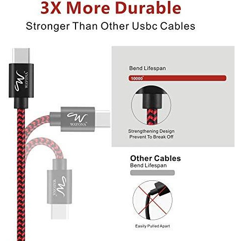 Wayona Usb Type C 65W/3A Charger Cable Fast Charging Cord For Samsung Galaxy S24, S24 Ultra, S23, S22, S21, S20 Fe, A55, M34 5G, M14, M15 5G, Iqooz9, Iphone 15 Series (3 Ft Pack Of 1, Red & Black)