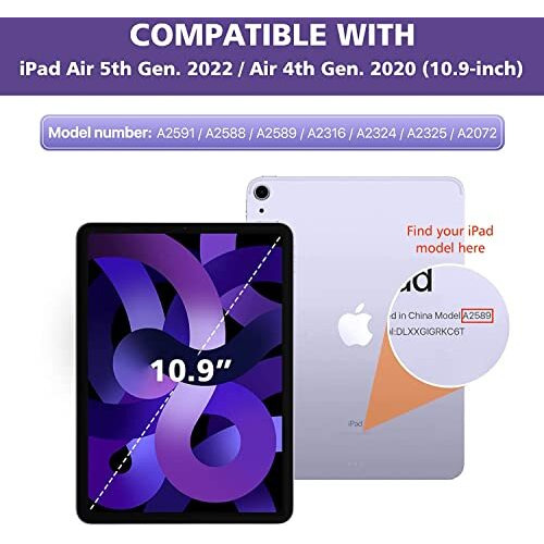 Proelite Case For Ipad Air 11 Inch M3/M2 2025/2024, Air 5Th Gen 2022/Ipad Air 4Th Gen 2020 10.9 Inch, Slim Hard Pc Translucent Back Shell Smart Cover Fit Ipad Air 11 M3/M2 & Air 10.9 Case, Purple
