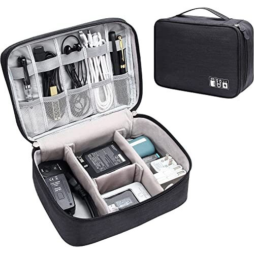 House Of Quirk Polyester Electronics Accessories Organizer Bag, Universal Carry Travel Gadget Bag For Cables, Plug And More, Perfect Size Fits For Pad Phone Charger Hard Disk - Black