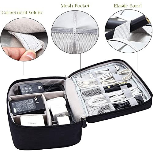 House Of Quirk Polyester Electronics Accessories Organizer Bag, Universal Carry Travel Gadget Bag For Cables, Plug And More, Perfect Size Fits For Pad Phone Charger Hard Disk - Black