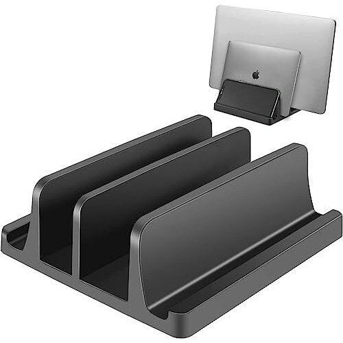 Tarkan Vertical Laptop Holder | 2-Slot Desk Space Saving Organizer Stand Fits All Laptop Sizes (Abs, Black) Organizer Stand Fits All Laptop|