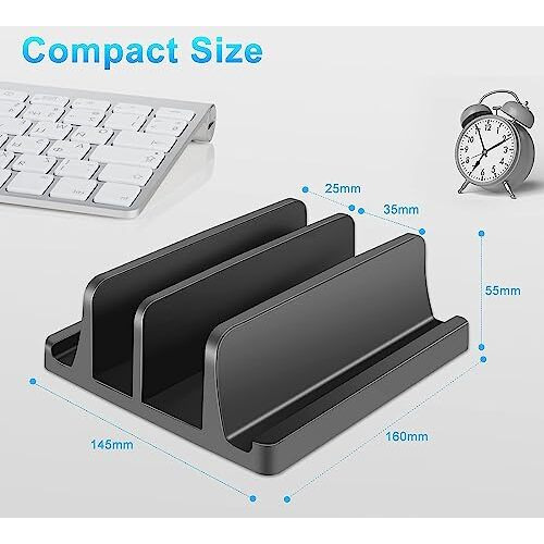 Tarkan Vertical Laptop Holder | 2-Slot Desk Space Saving Organizer Stand Fits All Laptop Sizes (Abs, Black) Organizer Stand Fits All Laptop|