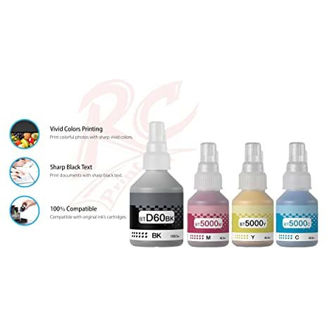 Rc Print Ink Compatible For Brother Bt6000Bk / Bt5000 Dcp T310, T300, T510, T500, T910, T710, T400W, T450W, T300W, T800W, T700, T810 Printe (Pack Of 4 Balck 108Ml Cmy 48Ml