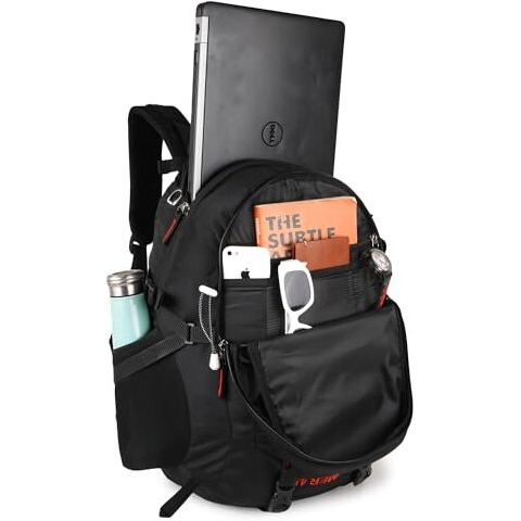 Half Moon 45L Hammer Waterproof 4 Compartment Rucksack Bags For Men/Trekking Bags For Men | With 17.3" Laptop Compartment & Rain Cover | For Trekking, Hiking, Travel Backpack For Unisex (Dark Black)