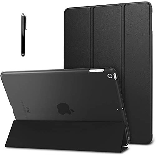 Proelite Smart Flip Case Cover For Apple Ipad 9.7 Inch 5Th/6Th Gen Air 1 Air 2 A1822 A1823 A1893 A1954 With Stylus Pen, Transparent Back, Black