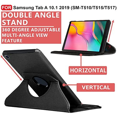 Cedo Samsung Tab A (10.1 Inch) Flip Cover | Leather Finish | 360 Degree Rotate Back Cover | Shockproof Back Cover Case For Samsung Galaxy Tab A (10.1 Inch) (2019) Sm-T510 /Sm T515 (Black)