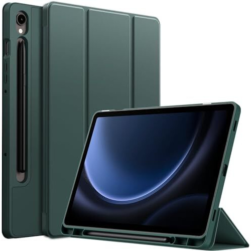Proelite Cover For Samsung Galaxy Tab S9 Fe/S10 Fe 10.9 Inch Cover, Soft Flexible Flip Case Cover With S Pen Holder For Galaxy Tab S10/S9 Fe 10.9", Auto Sleep Wake, [Recoil Series] - Dark Green