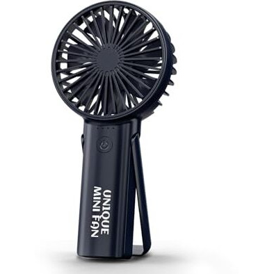 Un1Que Mini Handheld Fan, 1800 Mah Rechargeable Portable Hand Fan With Stand, 3 Speeds Small Fan, Brushless Motor Usb Fan For Home, Office, Kitchen, Makeup & Travel Use By Women And Men (Navy Blue)