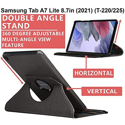 Cedo Samsung Tab A7 Lite (8.7 Inch) Flip Cover | Leather Finish | 360 Degree Rotate Back Cover | Shockproof Back Cover Case For Samsung Galaxy Tab A7 Lite (8.7 Inch) (2021) Sm-T220 / T225 (Black)