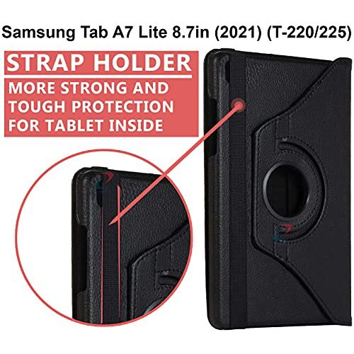 Cedo Samsung Tab A7 Lite (8.7 Inch) Flip Cover | Leather Finish | 360 Degree Rotate Back Cover | Shockproof Back Cover Case For Samsung Galaxy Tab A7 Lite (8.7 Inch) (2021) Sm-T220 / T225 (Black)