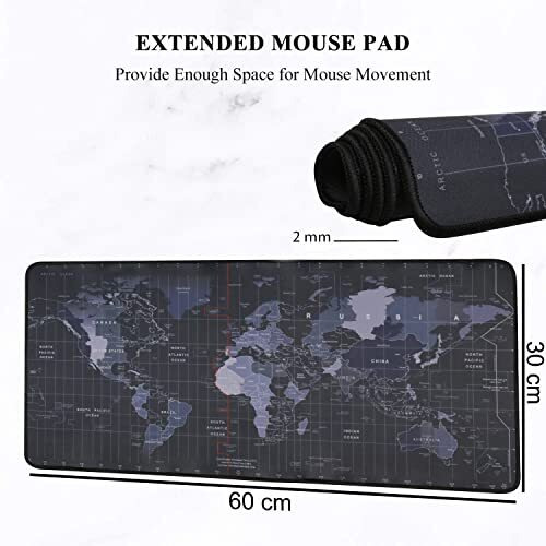 Seagull Flight Of Fashion Large Extended Mouse Pad Xxl With Non-Slip Rubber Base, Stitched Edge Mouse Mat For Laptop, Computer & Desk - 60 X 30 X 0.2 Cm - World Map