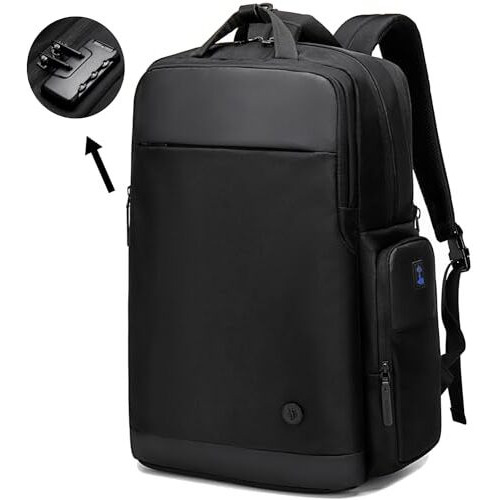 Ah Arctic Hunter Golden Wolf 35L Travel 5 Compartment Backpack For Men Anti-Theft Backpack With Lock 17.3" Office Laptop Bag Expandable Clothing Pocket Usb Port For Business College, Black