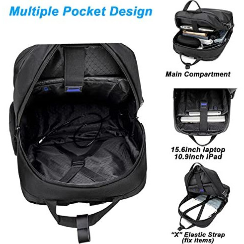 Ah Arctic Hunter Golden Wolf 35L Travel 5 Compartment Backpack For Men Anti-Theft Backpack With Lock 17.3" Office Laptop Bag Expandable Clothing Pocket Usb Port For Business College, Black