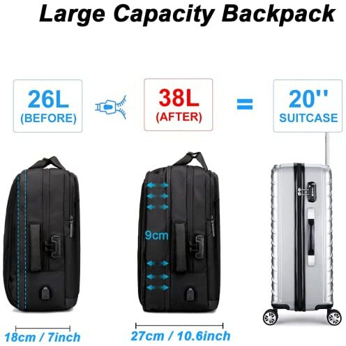 Ah Arctic Hunter Golden Wolf 35L Travel 5 Compartment Backpack For Men Anti-Theft Backpack With Lock 17.3" Office Laptop Bag Expandable Clothing Pocket Usb Port For Business College, Black