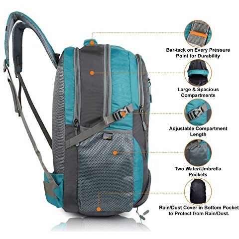 Half Moon Extra Large Size 55L Waterproof 6 Compartment Rucksack/Trekking Bags For Men, Polyester Airport Blue | Laptop Compartment & Rain Cover | Trekking, Hiking, Travel Backpack For Unisex
