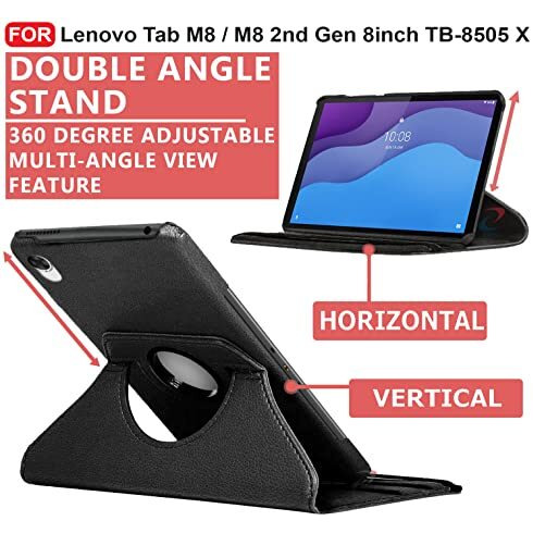 Cedo Lenovo Tab M8 / M8 2Nd Gen (8 Inch) Flip Cover | Leather Finish | 360 Degree Rotate Back Cover Case For Lenovo Tab M8 / M8 2Nd Gen (8 Inch) Tb-8505 X/F/N (Black)