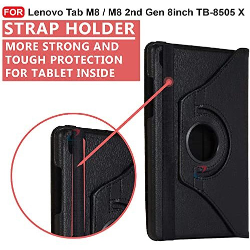Cedo Lenovo Tab M8 / M8 2Nd Gen (8 Inch) Flip Cover | Leather Finish | 360 Degree Rotate Back Cover Case For Lenovo Tab M8 / M8 2Nd Gen (8 Inch) Tb-8505 X/F/N (Black)