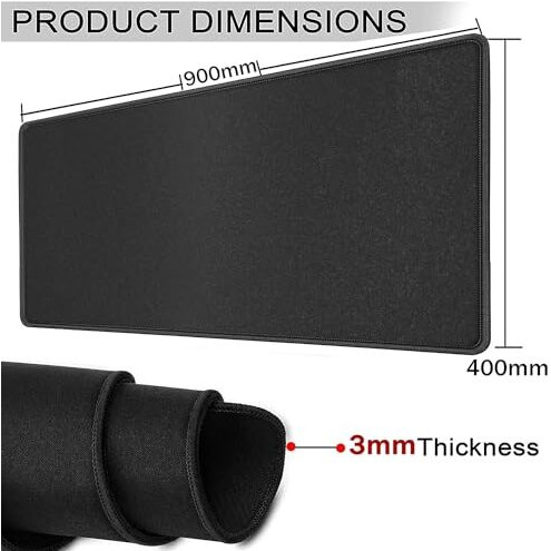 Storite 900X400X3Mm Extended Gaming Mouse Pad For Laptop/Computer With Stitched Embroidery Edges And Water Resistance Coating Natural Non Slippery Rubber Base Mousepad Desk Mat - Black