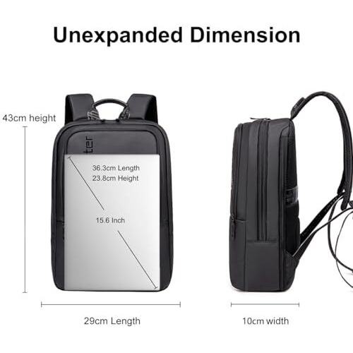 Arctic Hunter Slim Laptop Backpack For Men Women Lightweight 18L Expandable Backpack Shockproof 15.6" Laptop Pocket Water-Resistant Daypack Computer Bag For Office Daily Casual College, Black