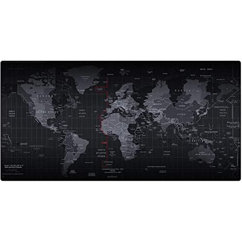 Inovera World Map Extended Anti Slip Rubber Gaming Stitched Mouse Pad Desk Mat For Computer Laptop (Black, 890L X 400B X 2H Mm)