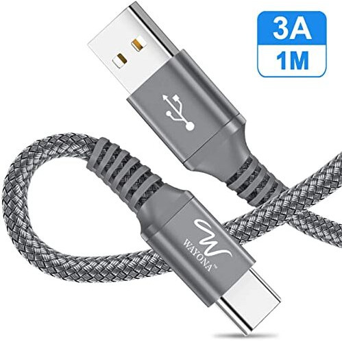 Wayona Usb C 65W Quick Charge Fast Charging Data Transfer Cord For Samsung Galaxy S24,S23,S22,S21,S20, Iphone 15 Pro,15 Plus,15 Pro Max, Android Auto & Carplay (1M, Grey)
