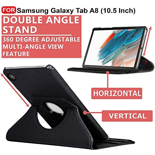 Cedo Samsung Tab A8 (10.5 Inch) Flip Cover | Leather Finish | 360 Degree Rotate Back Cover | Shockproof Back Cover Case For Samsung Galaxy Tab A8 (10.5 Inch) Sm-X200 / Sm-X205 (Black)