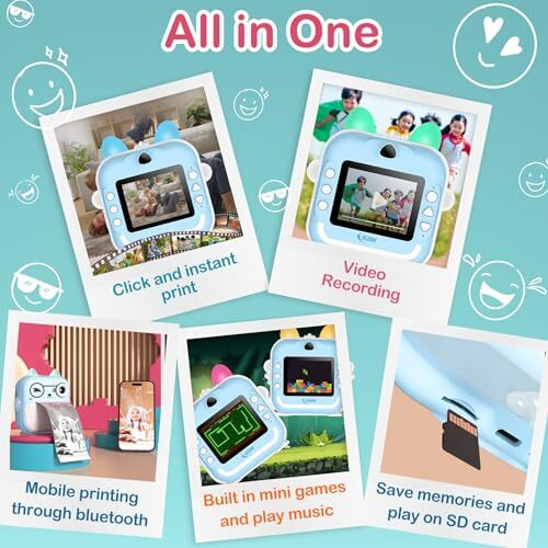 Seznik Mini Camera Printer, Click Photo Print, Inkless Bluetooth Hd Print | Compatible With Android, Ios Mobile. Instant Print Pictures, Labels | 1 Year Warranty By Seznik (Mini-B40-Blue)