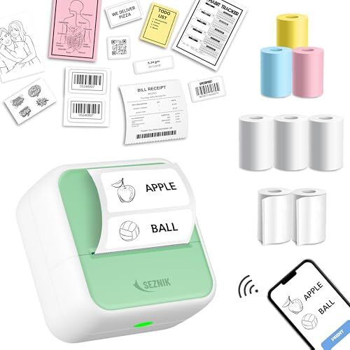 Seznik Mini Printer, Inkless, Thermal, Bluetooth, Portable Printer, Compatible Android, Ios Mobile. 1 Year Warranty (Minix-Green)