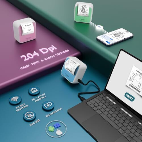 Seznik Mini Printer, Inkless, Thermal, Bluetooth, Portable Printer, Compatible Android, Ios Mobile. 1 Year Warranty (Minix-Green)