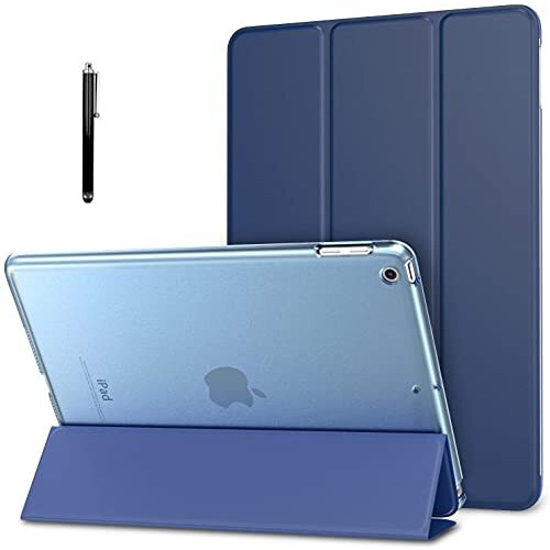Proelite Smart Flip Case Cover For Apple Ipad 9.7 Inch 5Th/6Th Gen Air 1 Air 2 A1822 A1823 A1893 A1954 With Stylus Pen, Transparent Back, Dark Blue