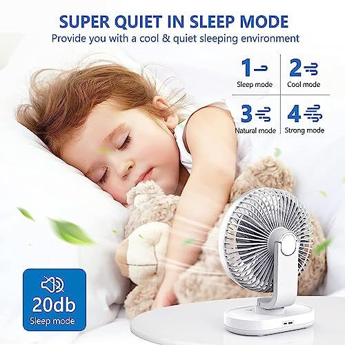Hoteon Usb Desk Fan, 4 Speeds Oscillating Table Fan, Usb Rechargeable Fan With 4000Mah Battery, Micro/Type C Input Quiet Personal Mini Fan For Home Office - Silver