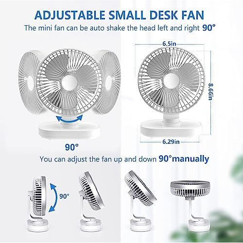 Hoteon Usb Desk Fan, 4 Speeds Oscillating Table Fan, Usb Rechargeable Fan With 4000Mah Battery, Micro/Type C Input Quiet Personal Mini Fan For Home Office - Silver