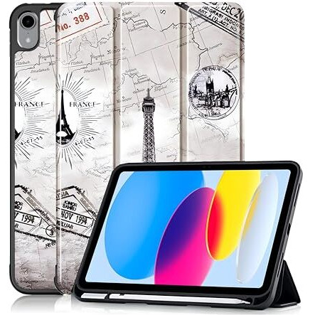 Proelite Smart Case For Ipad (A16) 11Th/10Th Generation (2025/2022) [Auto Sleep/Wake Cover] [Left Side Pencil Holder] [Soft Flexible Case] Recoil Series - Eiffel
