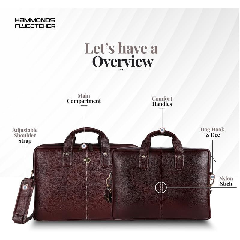 Hammonds Flycatcher Genuine Leather Office Bag For Men - Laptop Bag For Men - Padded Laptop Compartment, Fits 14 Inch Laptop - Adjustable Strap, 1 Year Warranty - Office, Travel, Daily Use - Brown
