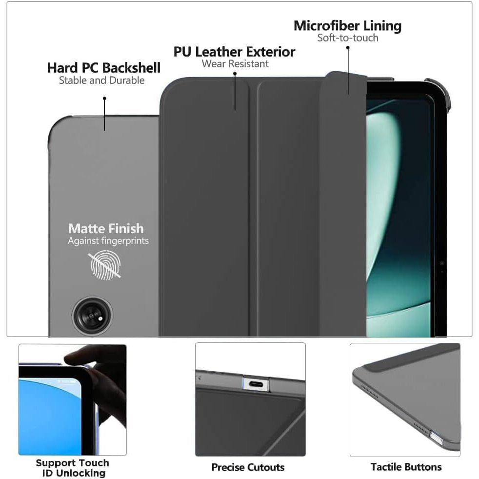 Proelite Cover For Oneplus Pad Go 11.35 Inch Case Cover, Transparent Flip Case Cover For Oneplus Pad Go 11.35 Inch 2023 With Stylus, Support Auto Sleep Wake, Black