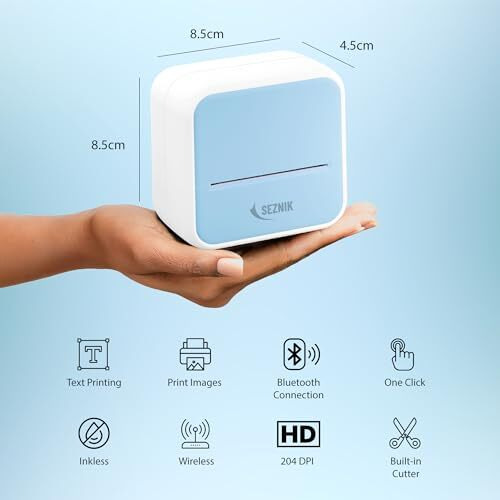 Seznik Mini Wireless Monochrome Home Inkjet Printers, Inkless, Bluetooth, Portable Pocket Printer, Compatible With Android, Ios Mobile. 1 Year Warranty (Minix-Blue)
