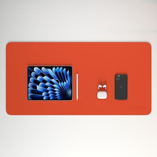 Scarters Reversible Deskspread | 90 * 45Cm | Dual Tone | Anti Slip | Vegan Pu | For Work From Home And Office (Orange & Black)