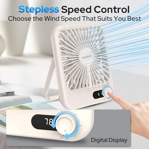 Un1Que Slim Portable Desk Fan, 0-100 Speeds Adjustable Mini Fan, Rechargable Fan With Fragrance Function, Long Battery-Life Personal Fan For Home Outdoor, An Aromatherapy Tablet Included