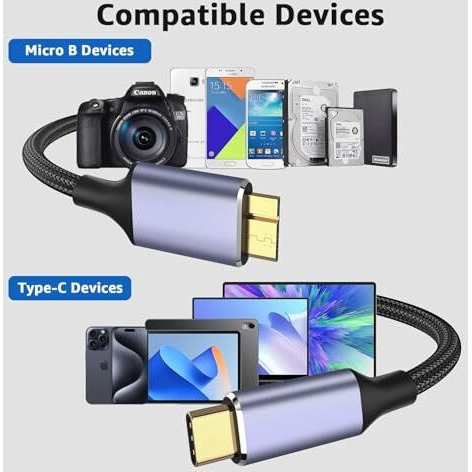 Rts Usb C Type C External Hard Drive Disk Hdd Cable Wire,Nylon Braided 10Gbps Fast Charging&Syncing Cord Compatible Usb 3.0 Portable External Hard Drives Such As Seagate,Wd,Maxtor(3Ft/1M),Black