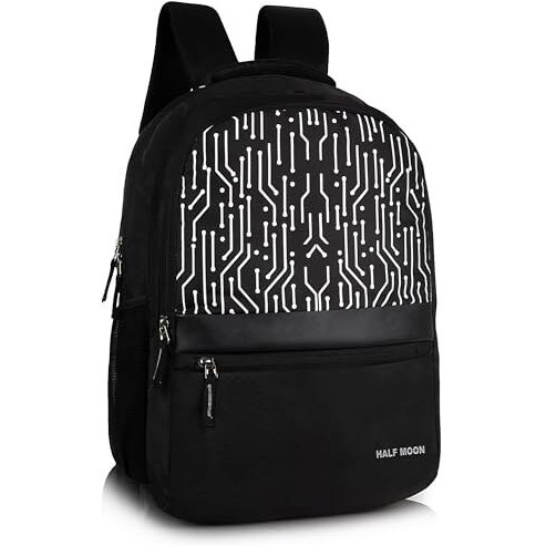 Half Moon Backbencher Unisex School Bag/ 15.6 Inch 4 Compartment Laptop/College Bagpack/Office Back Packed For Unisex | School Bags For Boys Girls With Small Pockets & Laptop Compartment (Tech Black)