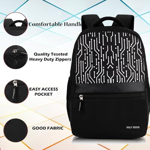 Half Moon Backbencher Unisex School Bag/ 15.6 Inch 4 Compartment Laptop/College Bagpack/Office Back Packed For Unisex | School Bags For Boys Girls With Small Pockets & Laptop Compartment (Tech Black)