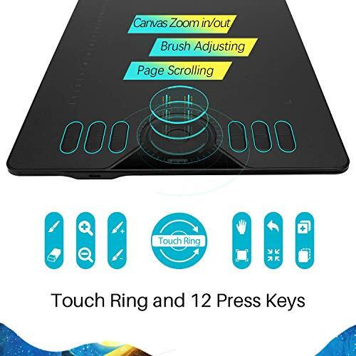 Huion Hs610 Drawing Tablet 10X6.25 Inches Graphics Digital Tablet Tilt Function Battery-Free Stylus 8192 Pen Pressure With Touch Ring And 12 Shortcut Keys Support Android Windows Macos