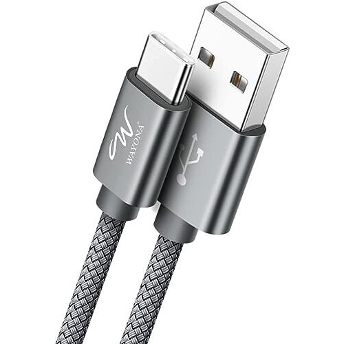 Wayona Usb Type C Fast Charging 2M/6Ft Long Cable 3A Qc 3.0 Data Cable Compatible With Iphone 15, Samsung Galaxy S24 S24 Ultra S23 S22 S20 S21 Fe M14 A14 5G, Android Auto & Carplay (2M, Grey)