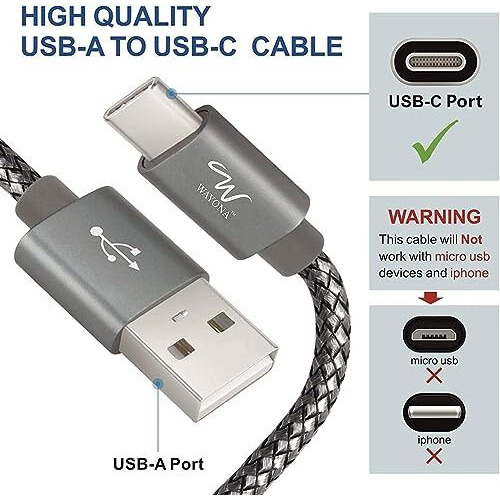 Wayona Usb Type C Fast Charging 2M/6Ft Long Cable 3A Qc 3.0 Data Cable Compatible With Iphone 15, Samsung Galaxy S24 S24 Ultra S23 S22 S20 S21 Fe M14 A14 5G, Android Auto & Carplay (2M, Grey)