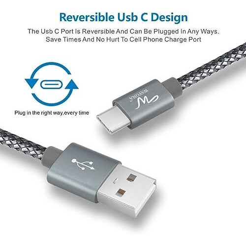 Wayona Usb Type C Fast Charging 2M/6Ft Long Cable 3A Qc 3.0 Data Cable Compatible With Iphone 15, Samsung Galaxy S24 S24 Ultra S23 S22 S20 S21 Fe M14 A14 5G, Android Auto & Carplay (2M, Grey)