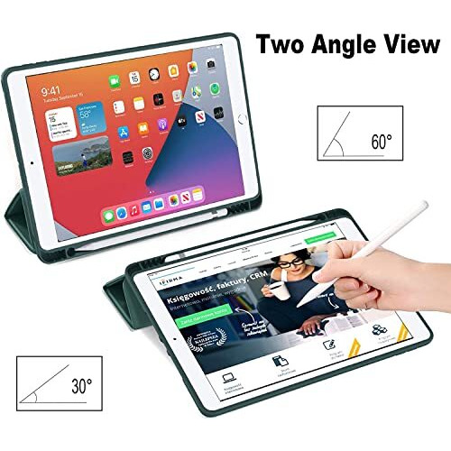 Proelite Smart Case For Ipad 10.2 Inch 2021 9Th/8Th/7Th Gen [Auto Sleep/Wake Cover] [Pencil Holder] [Soft Flexible Case] Recoil Series - Dark Green With Stylus Pen
