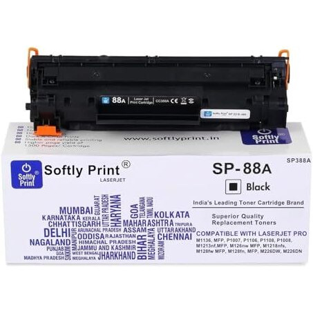 Softly Print Sp 88A/Cc388A Black Toner Cartridge, Compatible With Hp Laserjet M1136, P1007, P1106, P1108, P1008, M126Nw, M128Fw, M226Dw