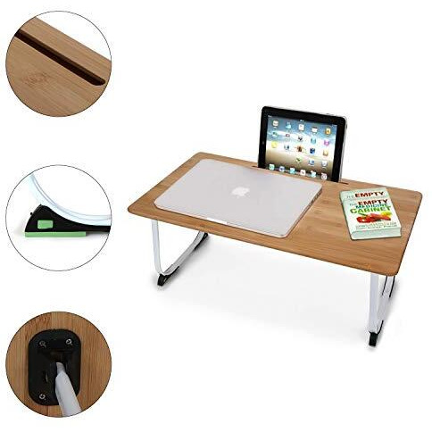 Snazzy Bamboo Wood Extra Large Multipurpose Foldable Portable Laptop Table Study Table/Writing Table/Reading Table/Utility Table/Outdoor Picnic Table With Anti Slip Legs [68 * 40 * 25 Cm]